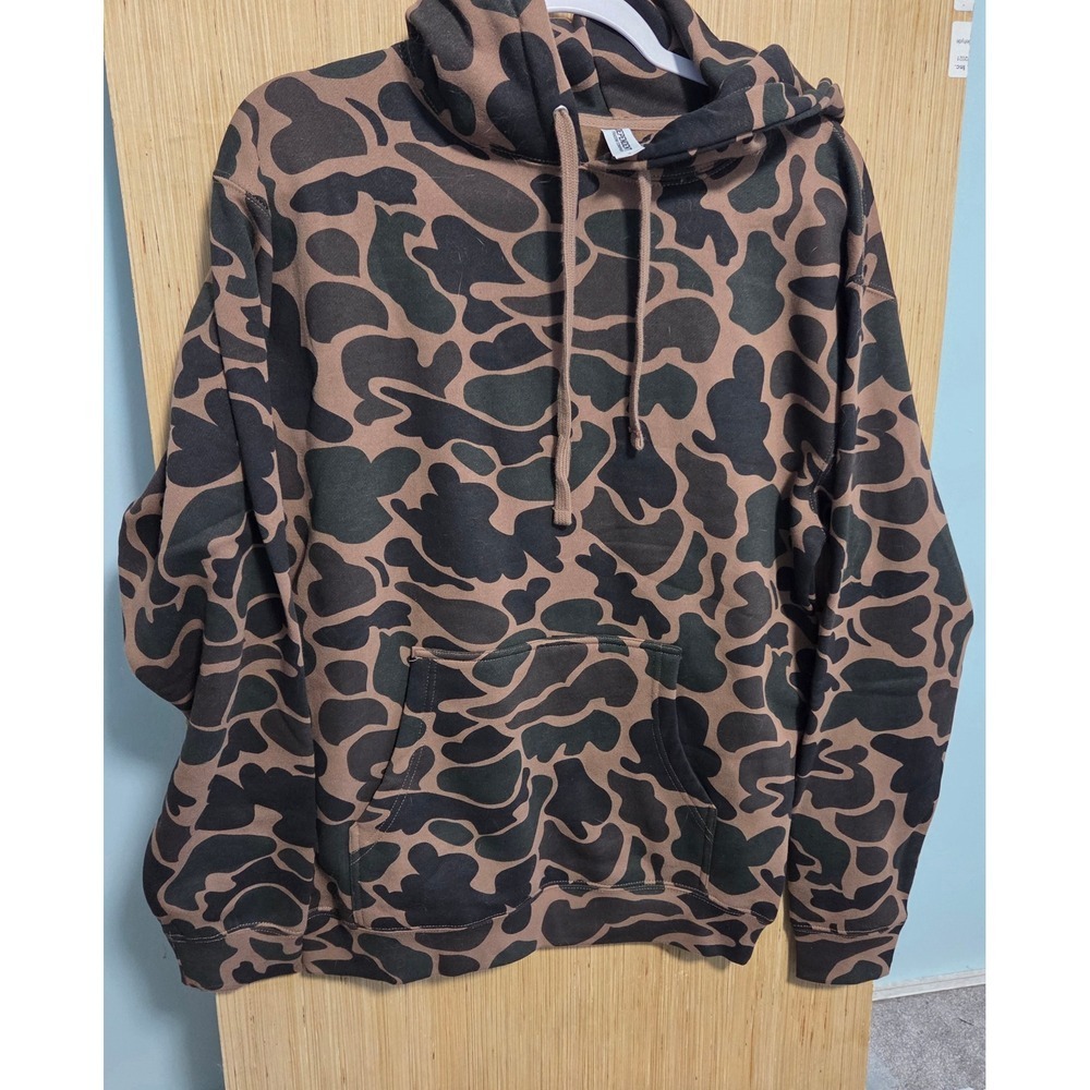 Independent Trading Company Size S Mens Duck Camo Hoodie Brown Green Fleece